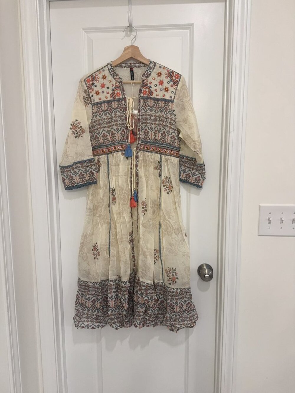 NWTHandmade Indian Block Print Cotton Dress | Boho Open Front Longline Jacket